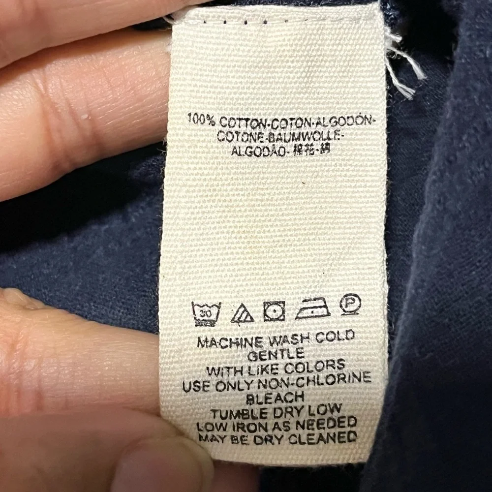 Free People XS Navy Blue Embroidered Wrap Blouse – Cotton, Boho Floral Tie Front - Picture 9 of 13